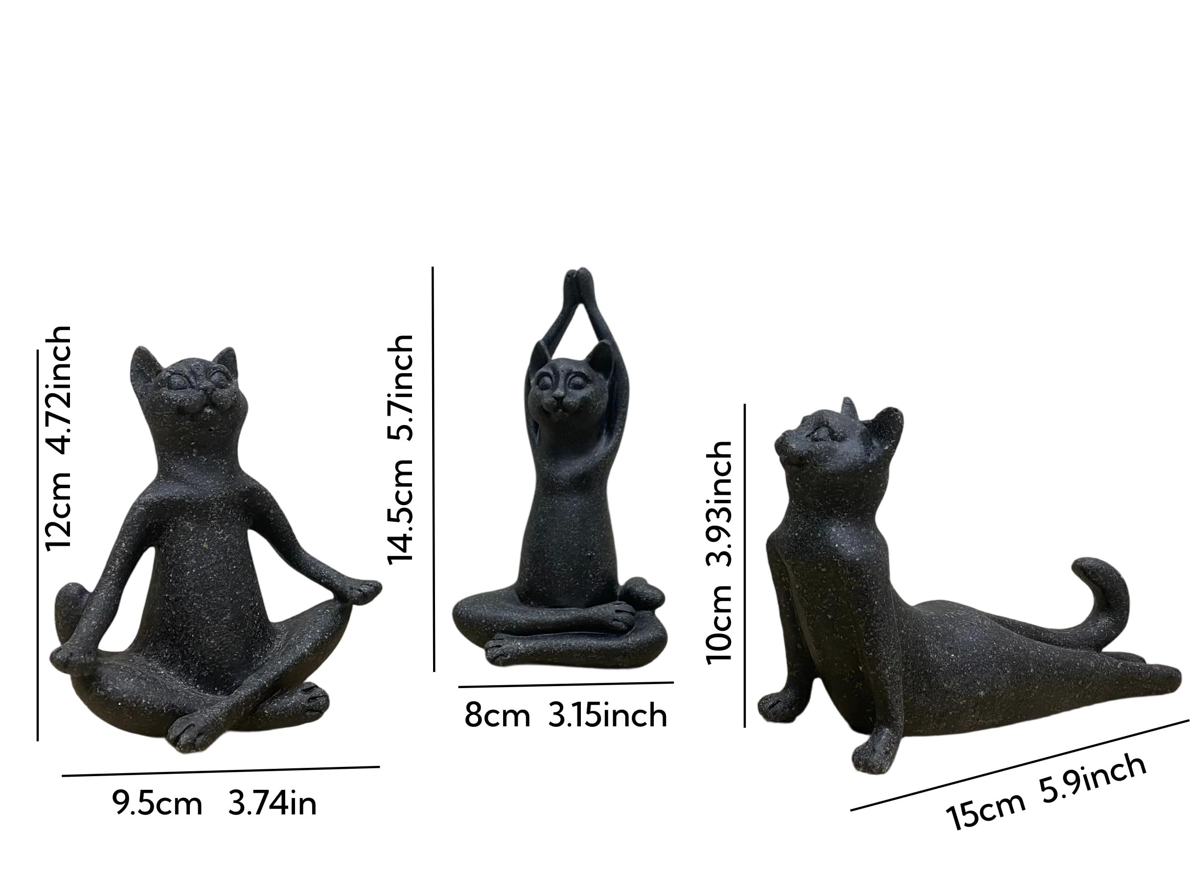 Amazon.co.jp: 瞑想猫ヨガポーズ像ブラックヨガ猫の置物3個セット 禅の
